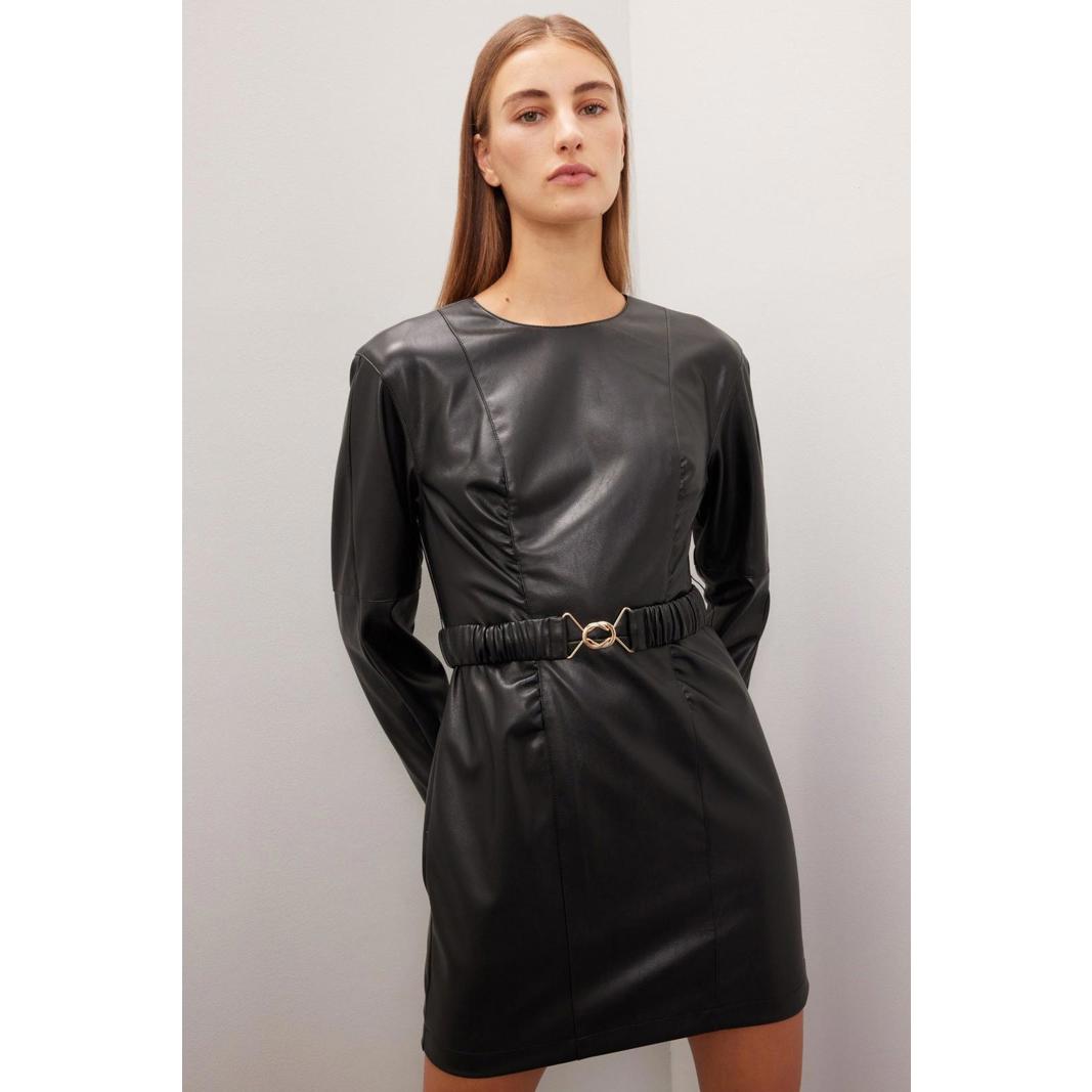 Ronny Kobo X Rtr Black Faux Leather Belted Mini Dress Size 10 With Dents
